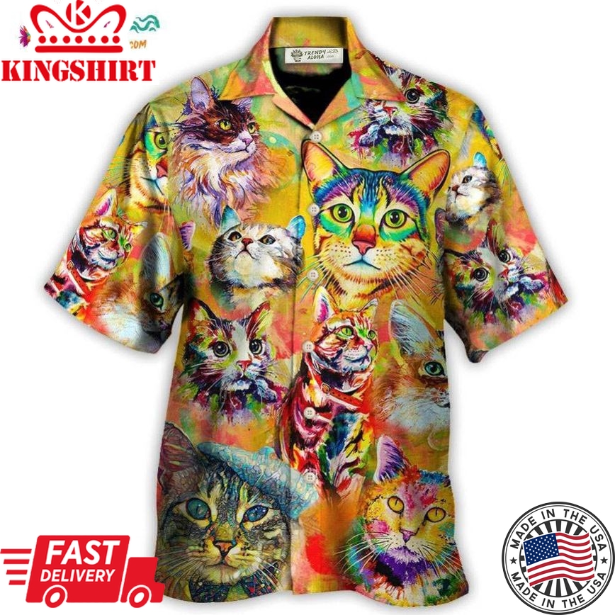 Cat Funny Lover Cat Colorful Painting Art Style Hawaiian Shirt