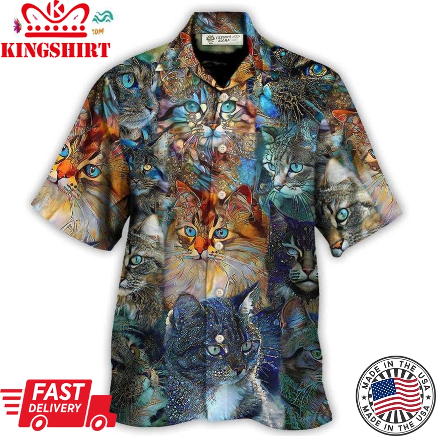 Cat Glass Art Colorful Cat Lover Hawaiian Shirt