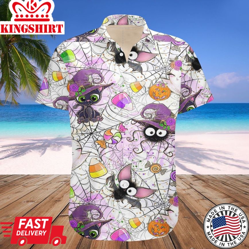 Cat Halloween Skull Pumpkin Trendy Hawaiian Shirt