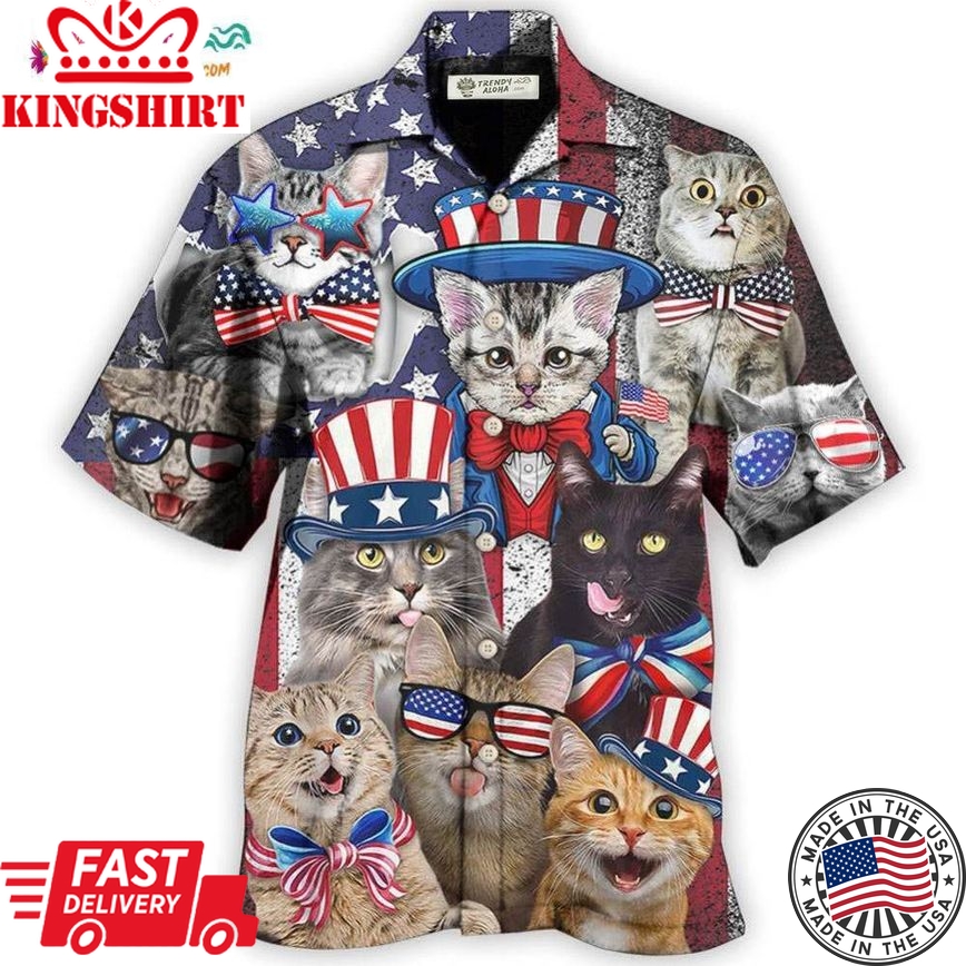 Cat Independence Day Funny Hawaiian Shirt