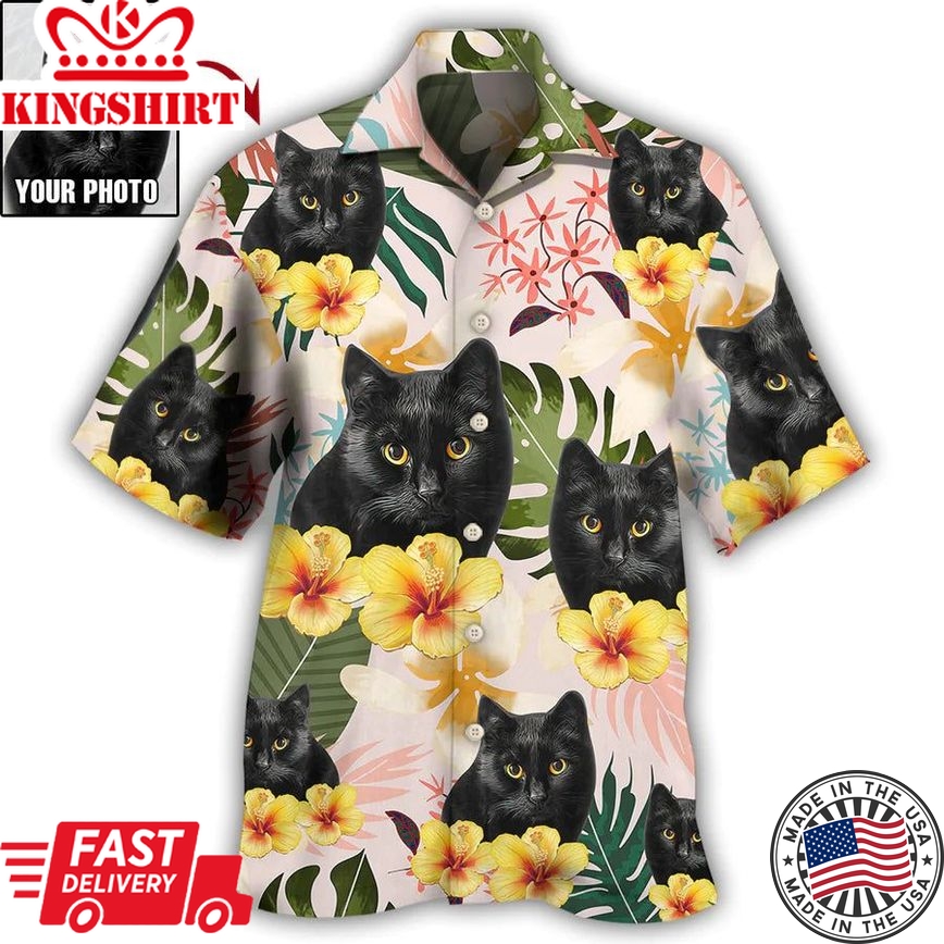 Cat Island Vibes: Tropical Custom Photo Hawaiian Shirt