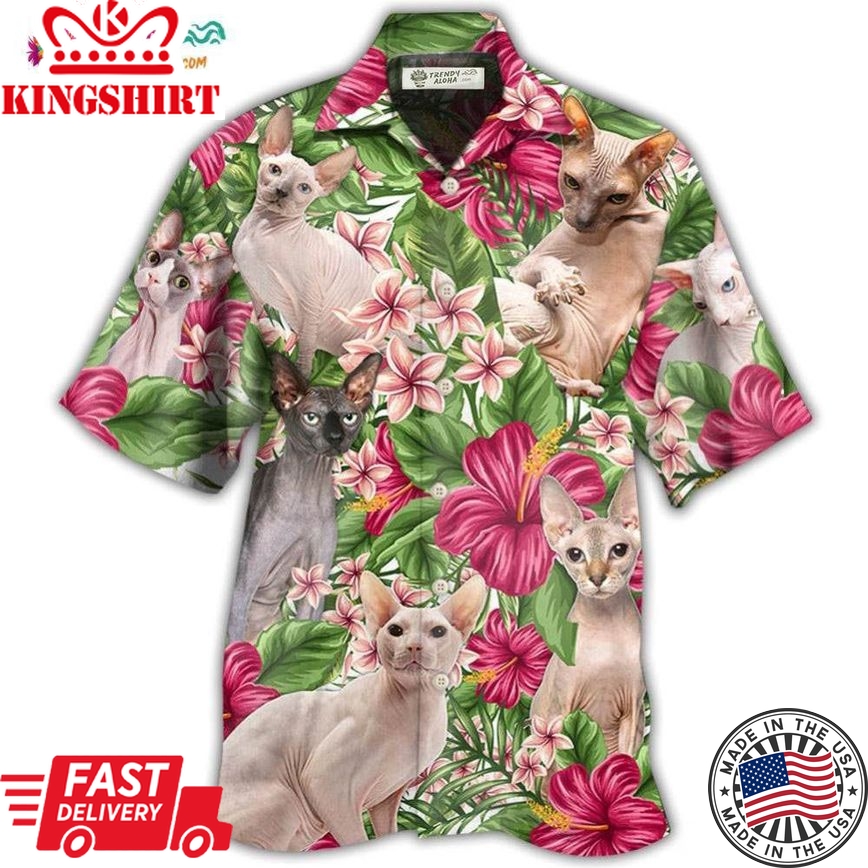 Cat Lovely Sphynx Cat Tropical Floral Hawaiian Shirt