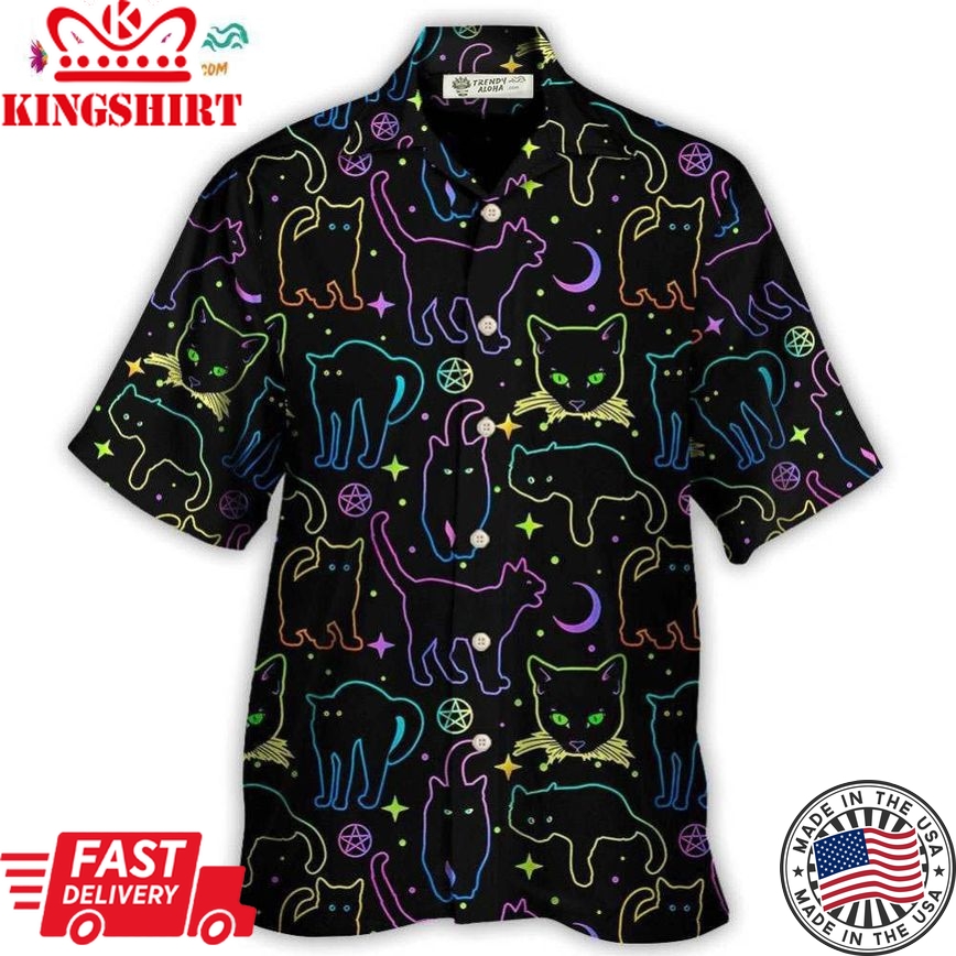 Cat Neon Colorful Playing With Kitten Magical Hawaiian Shirt