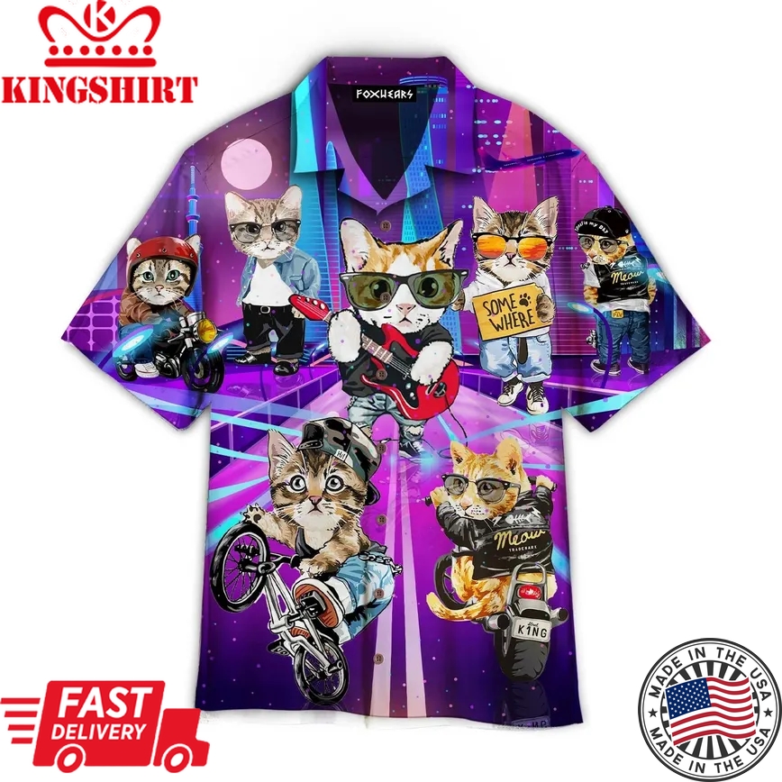 Cat On Street City Trendy Hawaiian Shirt