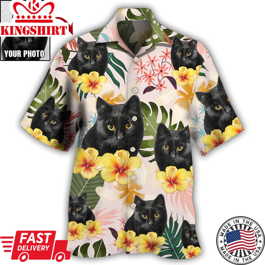 Cat Paradise: Personalized Tropical Cat Photo Hawaiian Shirt