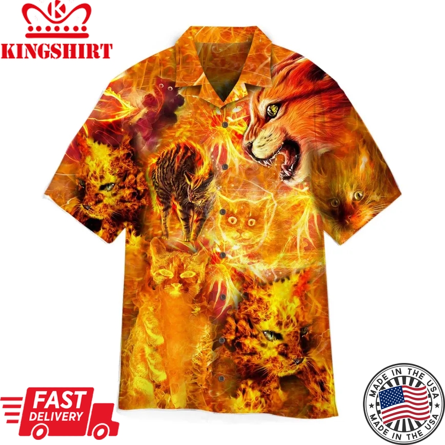 Cat Playing With Fire Trendy Hawaiian Shirt For