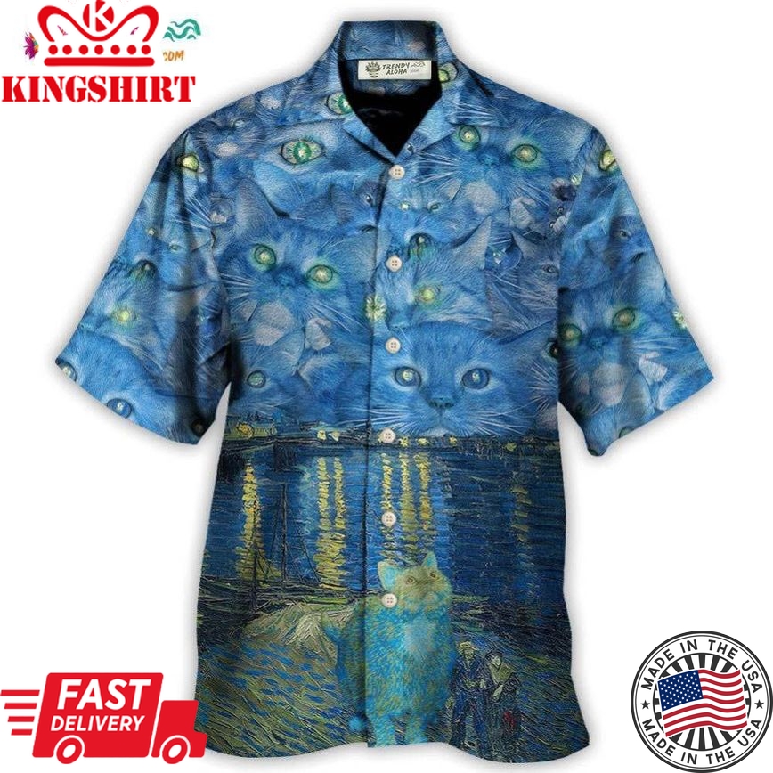 Cat Starry Night Art Hawaiian Shirt