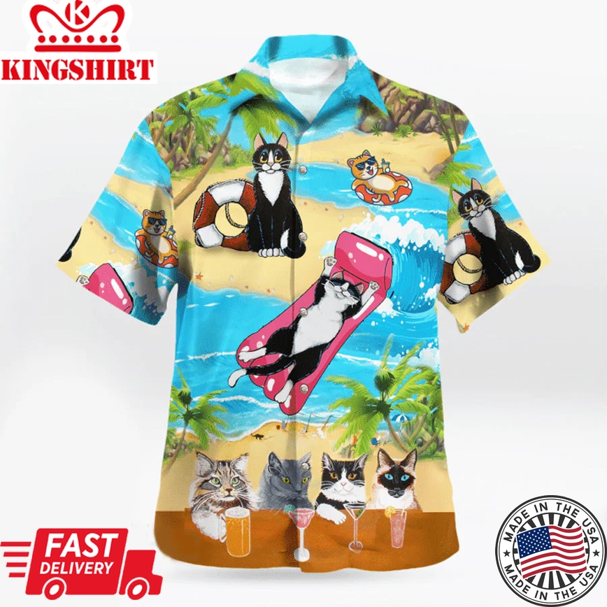 Cat Trendy Hawaiian Shirts, Cat Vintage Beach Shirt, Gift For Him