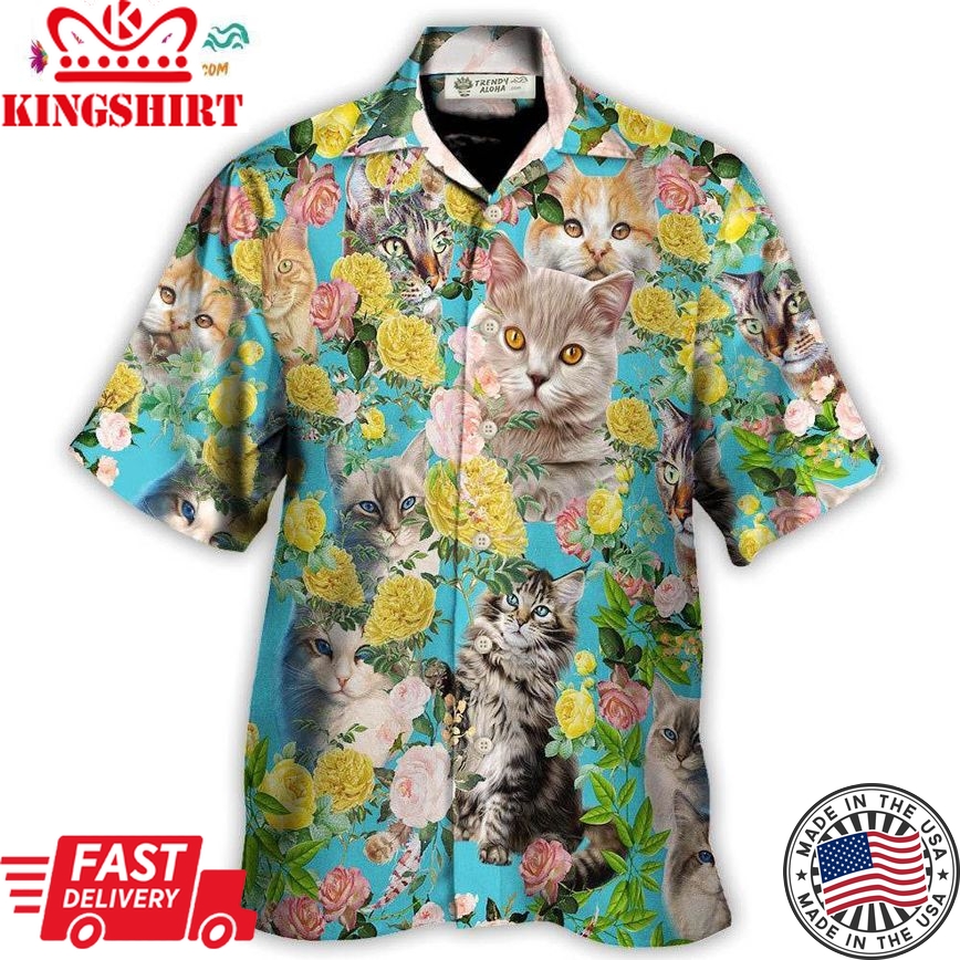 Cat With Flowers Hawaiian Shirt