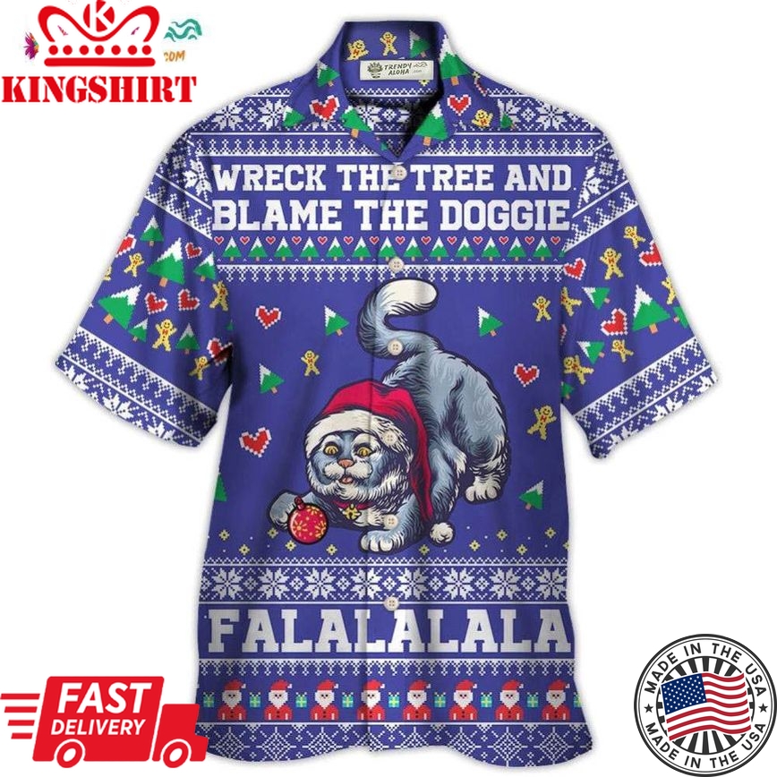 Cat Wreck The Tree And Blame The Doggies Christmas Hawaiian Shirt