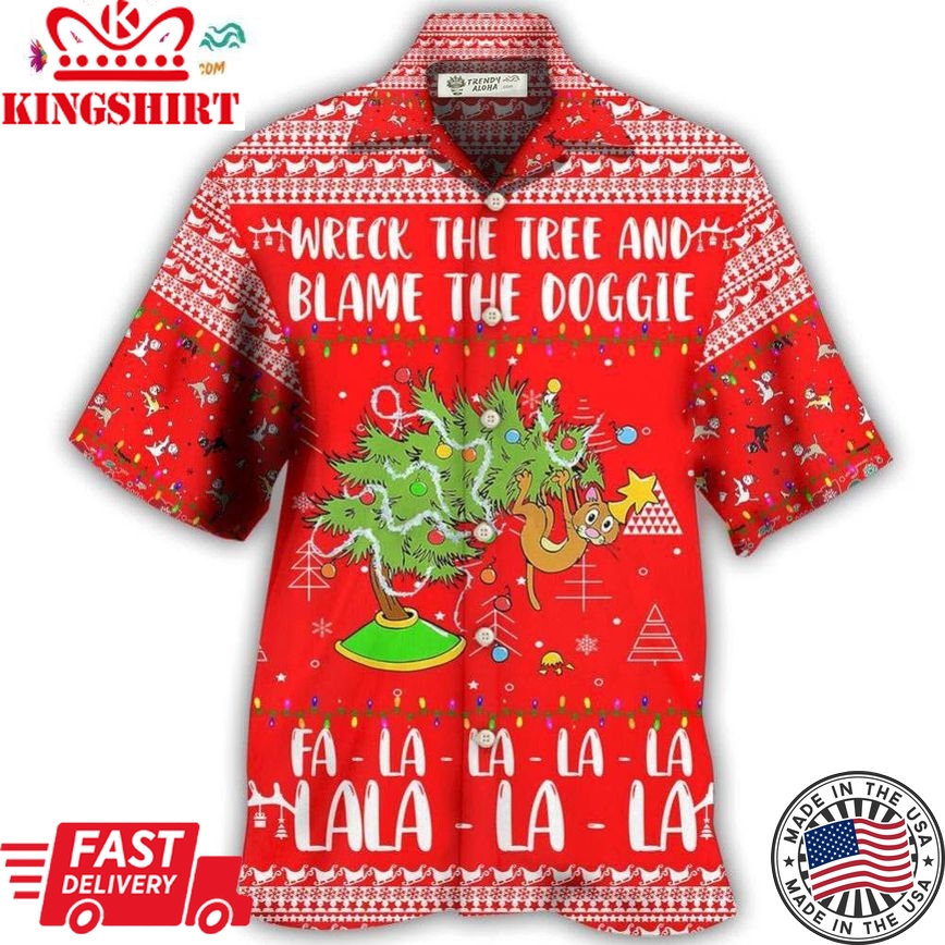 Cat Wreck The Tree Christmas Red Style Hawaiian Shirt