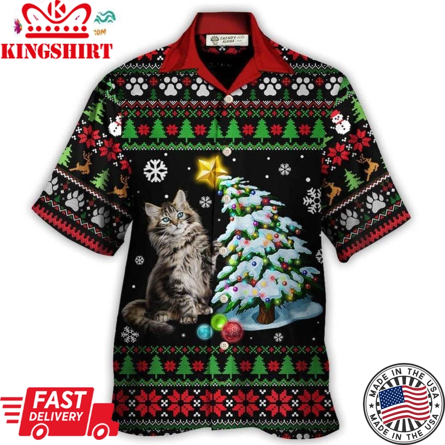 Cat Wreck The Tree Light Funny Ugly Style Christmas Hawaiian Shirt