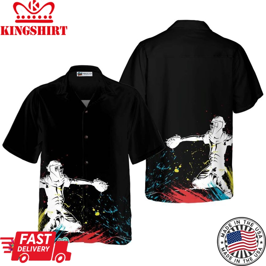 Catcher Silhouette Baseball Hawaiian Shirt