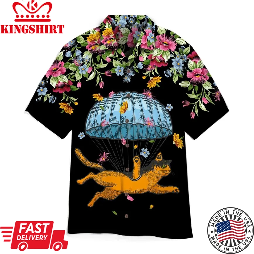 Catdiver Floral Love Skydiving Trendy Hawaiian Shirt For