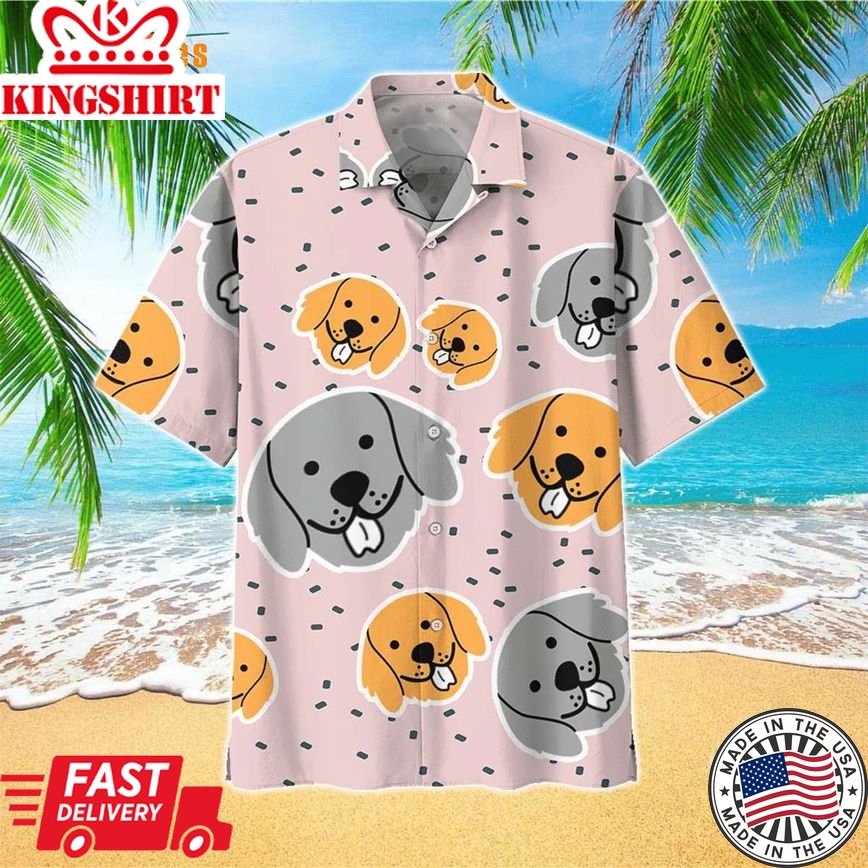 Catoon Face Dog Gray And Yellow, Dog Trendy Hawaiian Shirt Perfect Gifts For Your Loved Ones