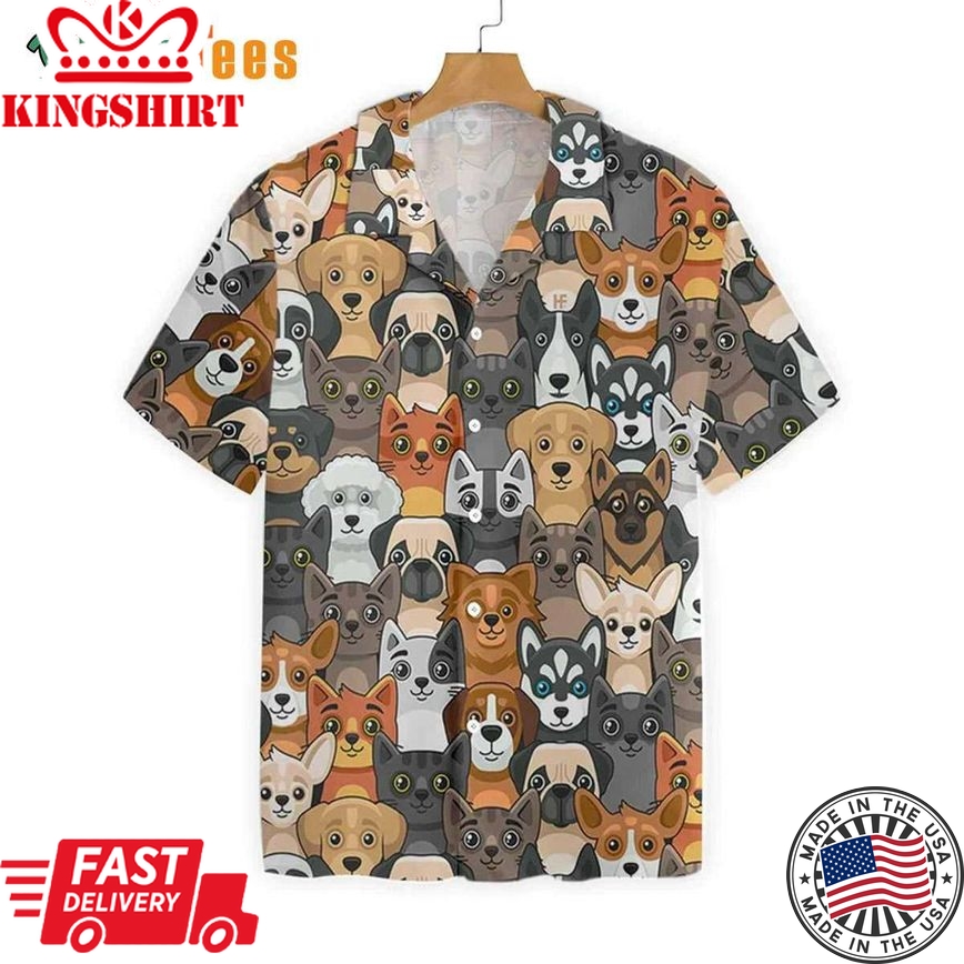 Cats And Dogs Seamless Pattern, Dog Trendy Hawaiian Shirt Perfect Gifts For Your Loved Ones