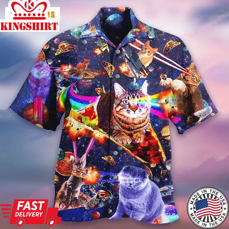 Cats Ride Food In Space, Cat Trendy Hawaiian Shirt Perfect Gifts For Your Loved Ones