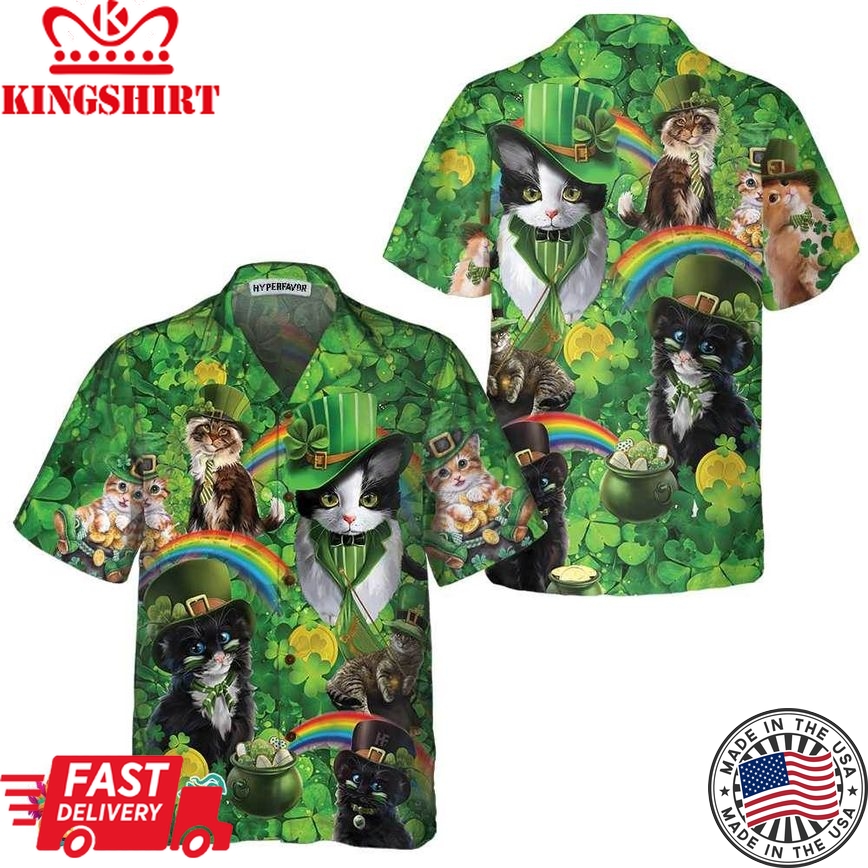 Cats Saint Patrick's Day Hawaiian Shirt, St. Patricks Day Shirt, Cool St Patrick's Day Gift