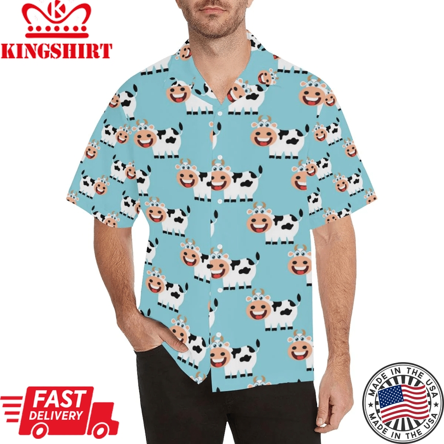 Cattle Cute Pattern Print Design Trendy Hawaiian Shirt, Cow Trendy Hawaiian Shirt For Summer Gifts