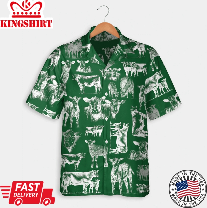 Cattle Pattern Blue, Red, Green Trendy Hawaiian Shirt, Summer Gift, Short Sleeve Aloha Beach Shirt