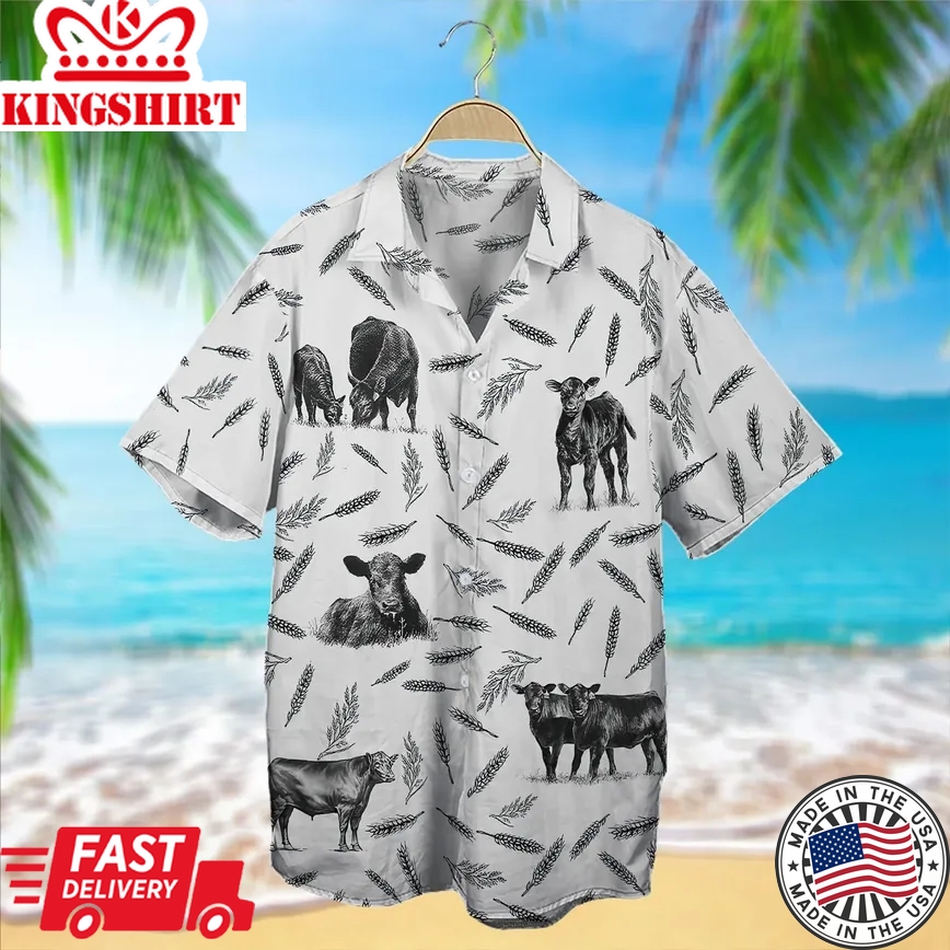 Cattle Pattern Trendy Hawaiian Shirt, Cow Trendy Hawaiian Shirt For Summer Gifts