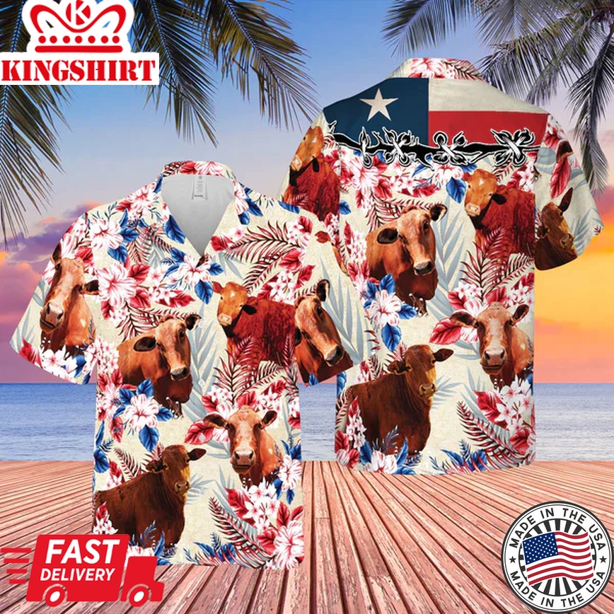 Cattle Texas Flag Flowers Trendy Hawaiian Shirt, Farm Cow Trendy Hawaiian Shirt For Men And Women