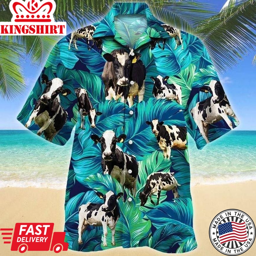 Cattle Trendy Hawaiian Shirt Green Holstein Friesian, Cow Trendy Hawaiian Shirt For Summer Gifts