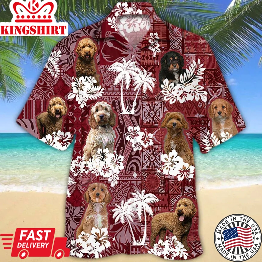 Cavapoo Red Trendy Hawaiian Shirt, Gift For Dog Lover Shirts, Animal Summer Shirts, Trendy Hawaiian Shirt Men