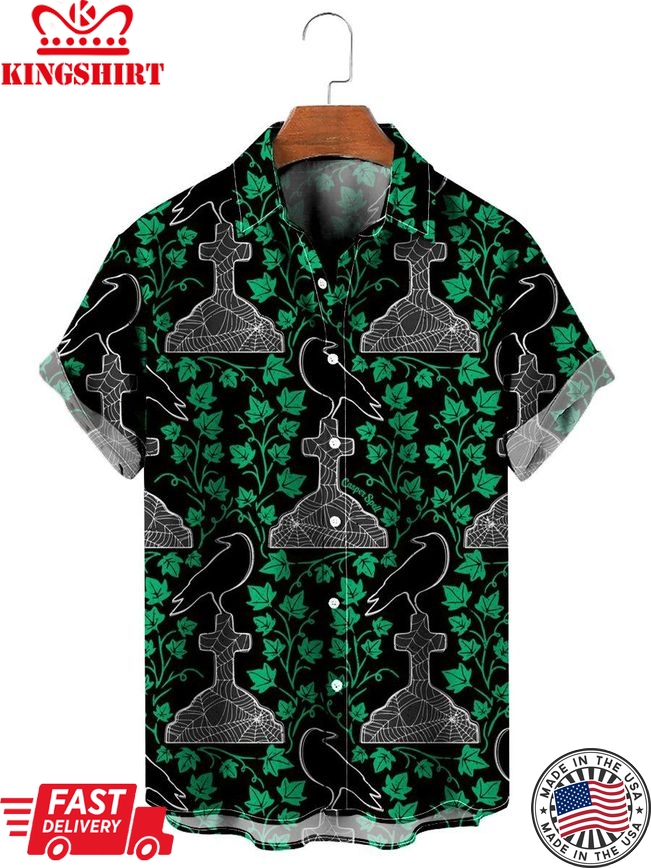 Cemetery Crow Print Hawaiian Shirt