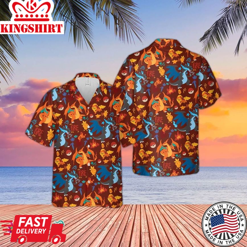 Charizard Fire Hawaiian Shirt, 3D Hawaiian Shirt, Button Up Shirt, Movies Hawaiian Shirt, Comics Hawaiian Shirt