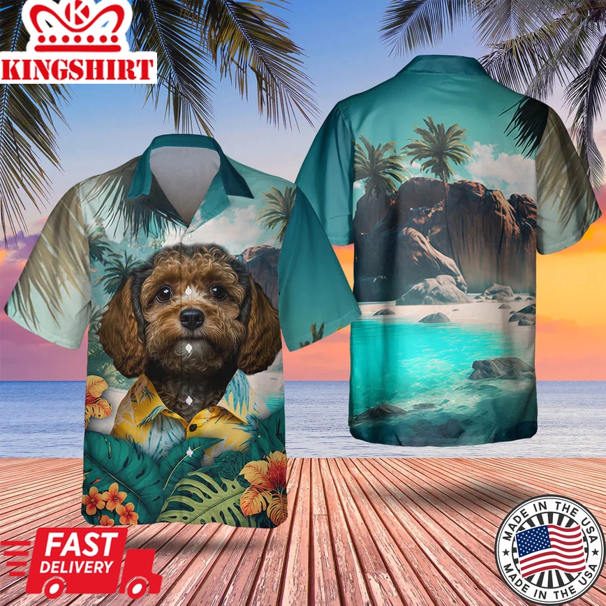 Charming Cavapoo Trendy Hawaiian Shirt for Dog Lovers: Trendsetting 3D Print Pet Attire