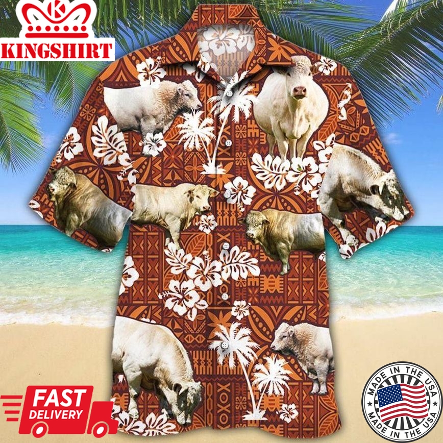 Charolais Cattle Lovers Red Tribal Hawaii Shirt, Cow Trendy Hawaiian Shirt For Summer Gifts