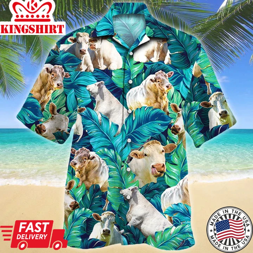 Charolais Cattle Lovers Trendy Hawaiian Shirt, Cow Aloha Shirt For Men, Hawaii Shirt Women