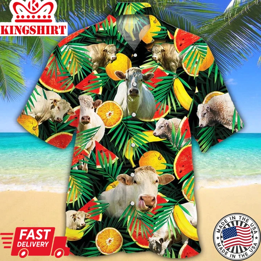 Charolais Cattle Lovers Tropical Fruits Trendy Hawaiian Shirt- Cow Aloha Shirt, Gift For Cow Lovers