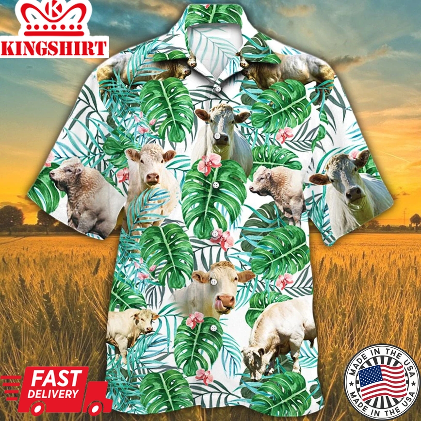 Charolais Cattle Lovers Tropical Plant Trendy Hawaiian Shirt