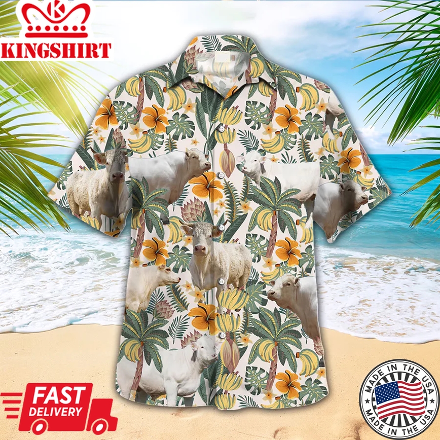 Charolais Cow Trendy Hawaiian Shirt, Animal Trendy Hawaiian Shirts, Cow Lover Shirt, Farmer Shirt For Men And Women