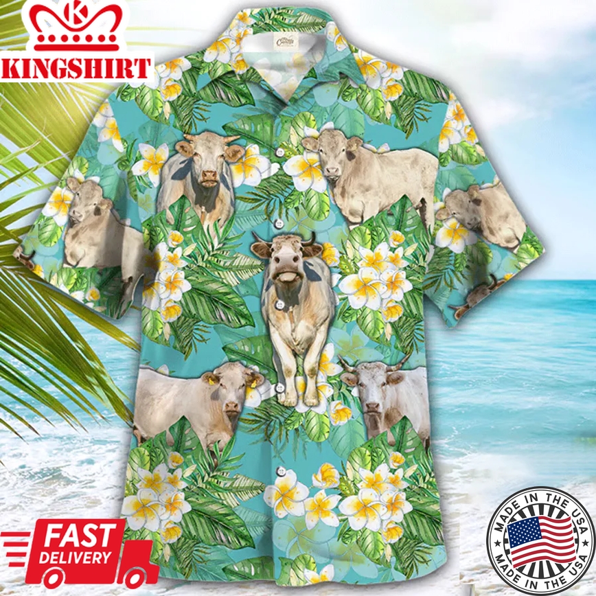 Charolais Cow Trendy Hawaiian Shirt, Cow Lovers, Funny Animal Trendy Hawaiian Shirts, Shirt For Men, Gift For Him