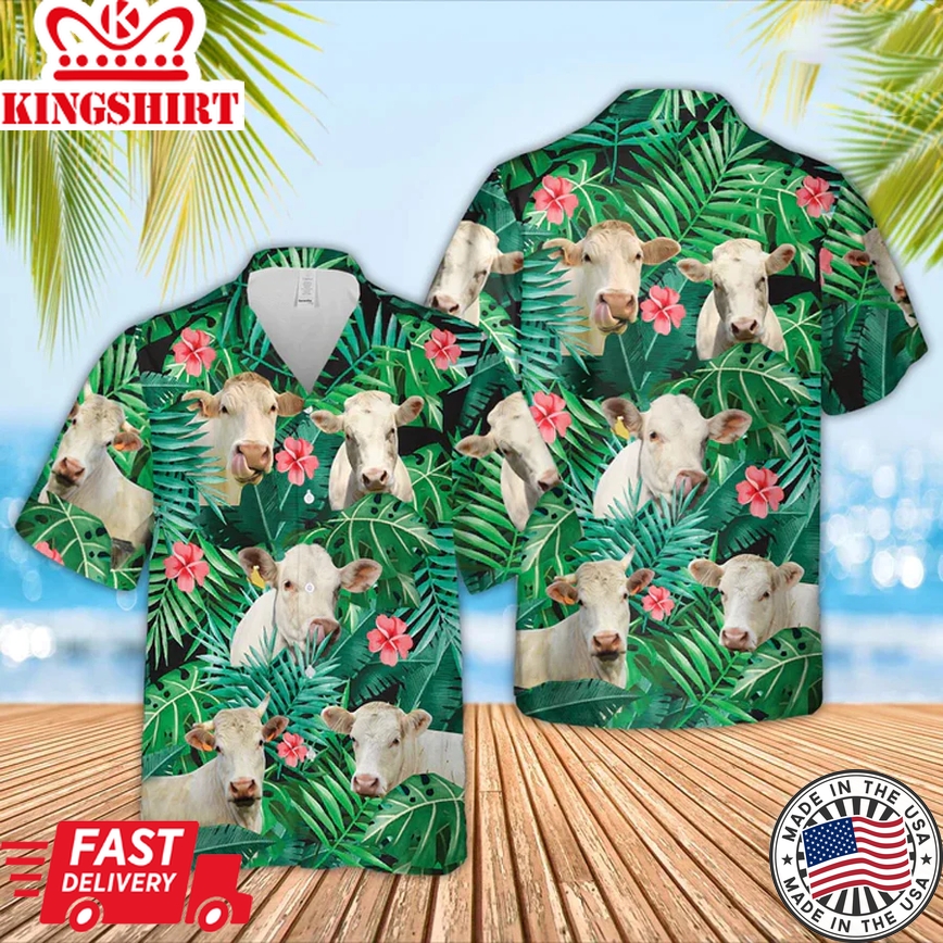 Charolais Cow Trendy Hawaiian Shirt, Farmer Trendy Hawaiian Shirts, Summer Tropical Shirts, Gift For Him, Funny Trendy Hawaiian Shirts