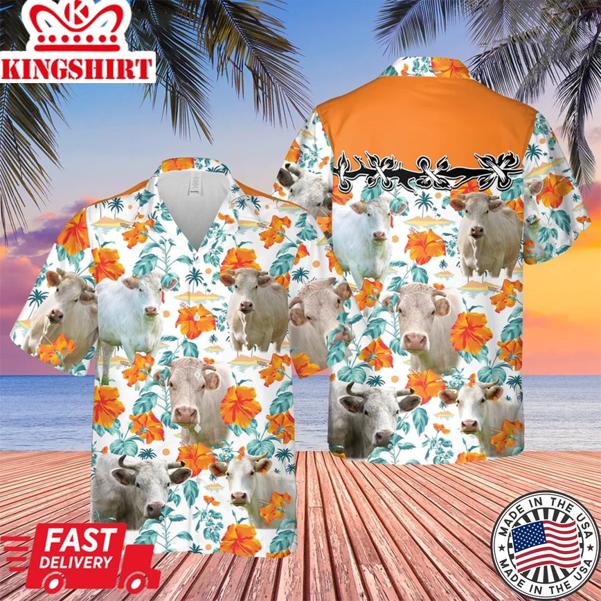 Charolais Hibiscus Floral 3D Trendy Hawaiian Shirt