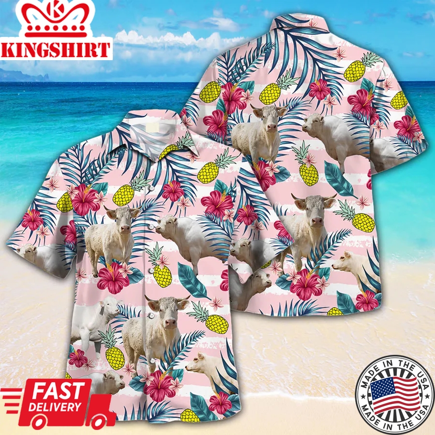 Charolais Trendy Hawaiian Shirt For Farm Lovers - Charolais Cow Trendy Hawaiian Shirt, Trendy Hawaiian Shirt For Men And Women