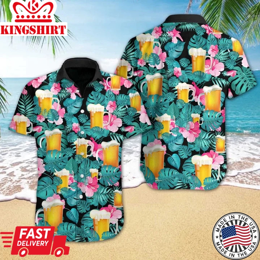 Cheer Nice Beer Tropical Trendy Hawaiian Shirt, Short Sleeve Hawaiian Aloha Shirt For Men