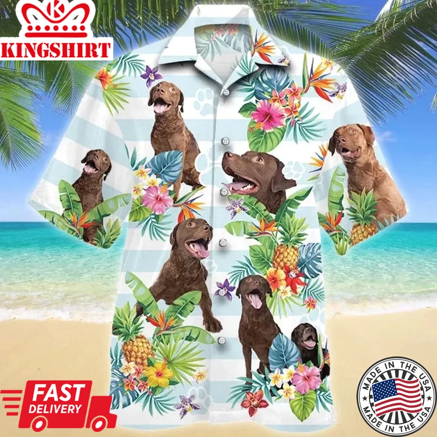 Chesapeake Bay Retriever Dog Tropical Flower Paw Trendy Hawaiian Shirt Summer Button Down Mens Trendy Hawaiian Shirts Short Sleeve