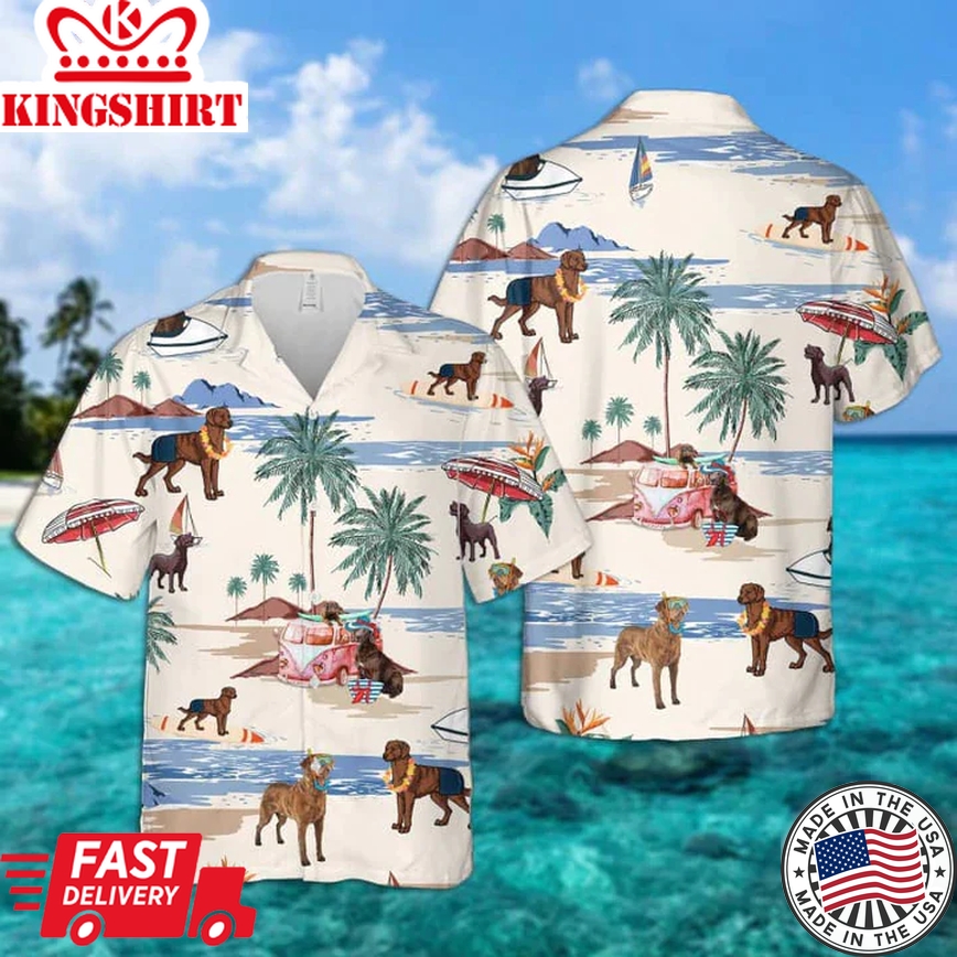 Chesapeake Bay Retriever Summer Beach Trendy Hawaiian Shirt, Trendy Hawaiian Shirts For Men Short Sleeve Aloha Beach Shirt