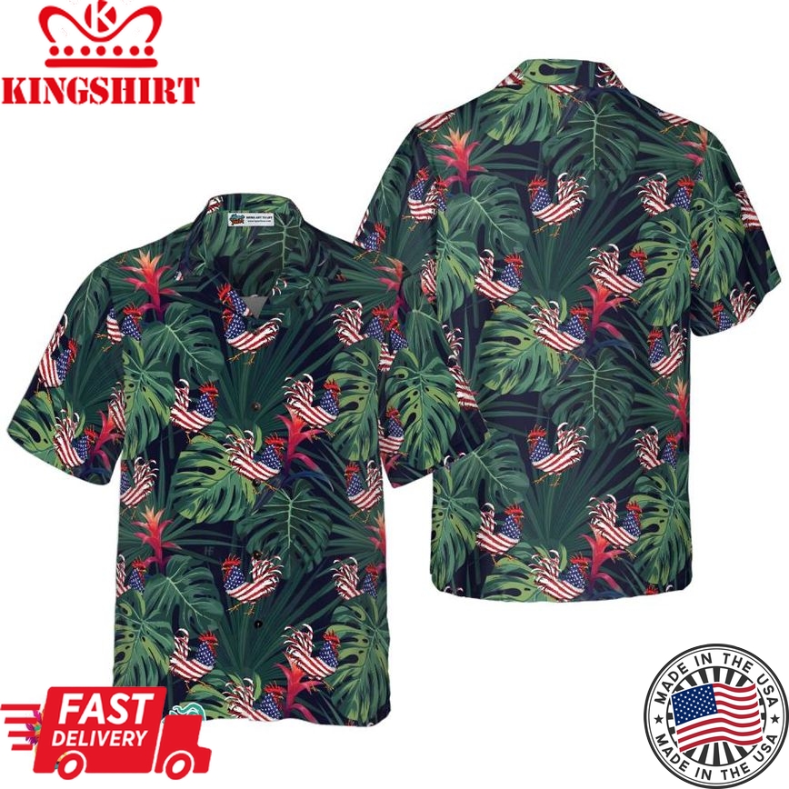 Chicken American Flag Tropical Hawaiian Shirt