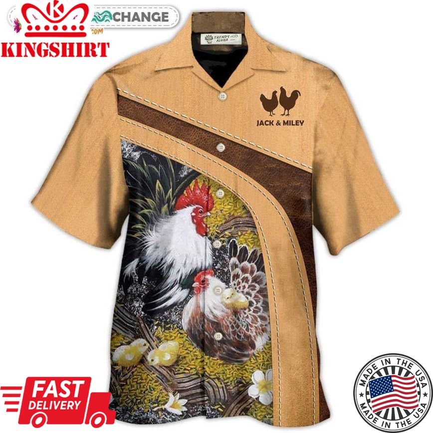 Chicken An Old Rooster And His Cute Chick Personalized Hawaiian Shirt