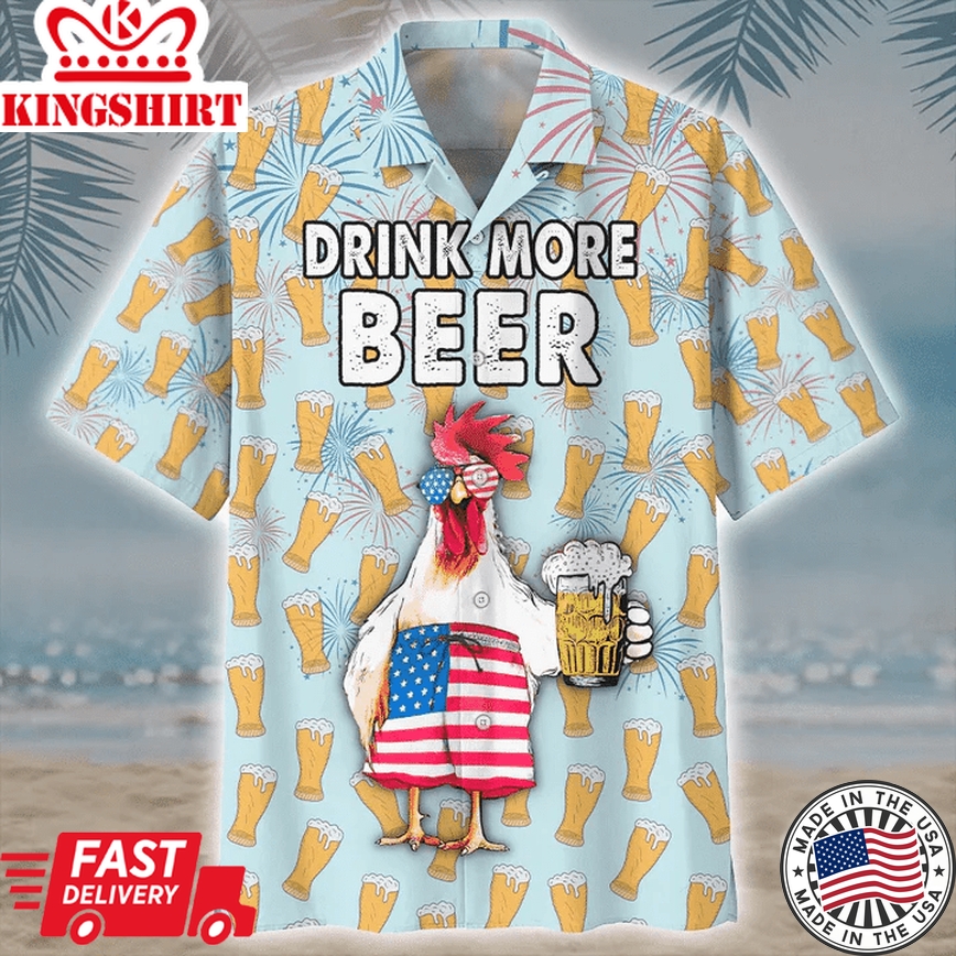 Chicken And Beer Watercolor Trendy Hawaiian Shirt, Aloha Shirt Hawaii, Hawaii Shirts Mens