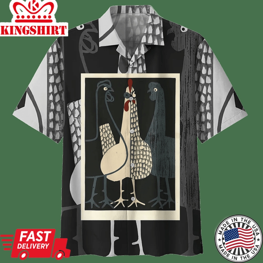 Chicken Black Awesome Design Unisex Trendy Hawaiian Shirt, Chicken Lover Trendy Hawaiian Shirt For Summer Gifts