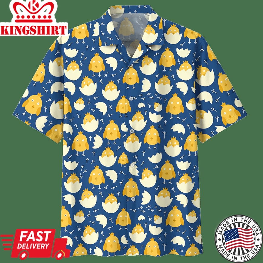 Chicken Blue Awesome Design Unisex Trendy Hawaiian Shirt, Chicken Lover Trendy Hawaiian Shirt For Summer Gifts