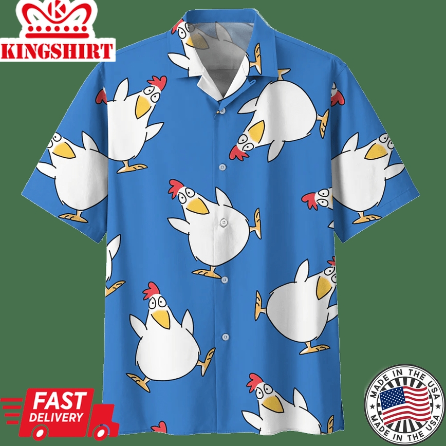 Chicken Blue Nice Design Unisex Trendy Hawaiian Shirt, Chicken Lover Trendy Hawaiian Shirt For Summer Gifts