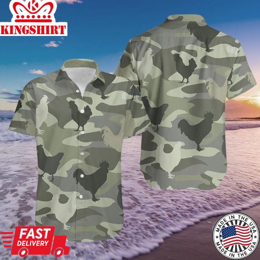 Chicken Camo Hawaiian Aloha Shirts, Chicken Lover Trendy Hawaiian Shirt For Summer Gifts